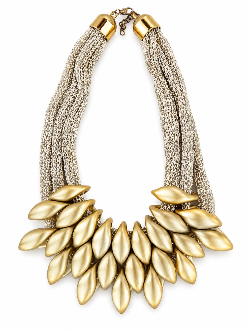 Gold & Silver Multi-Strand Statement Necklace Leaf Petal Bib Necklace